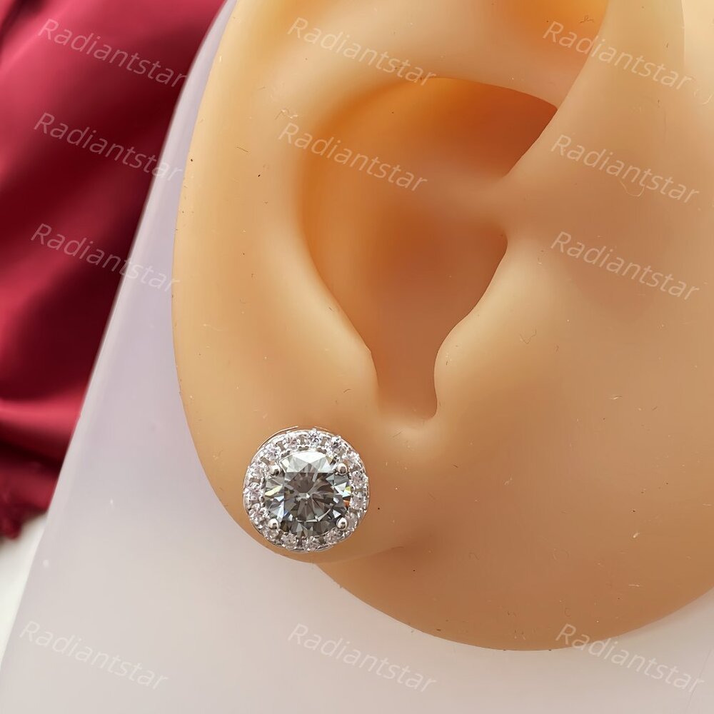 NEW Certified 2ct. t.w. Grey Moissanite 6 Round Halo Stud Earrings - Picture 5 of 6